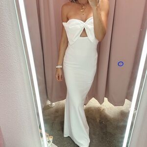 Coveted Glamour White Strapless Bow Mermaid Maxi Dress